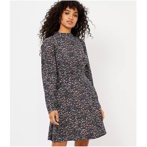 Loft Petite Floral Mock Neck Flare Dress